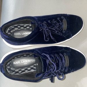 Mens KARL LAGERFELD navy velvet dress shoes